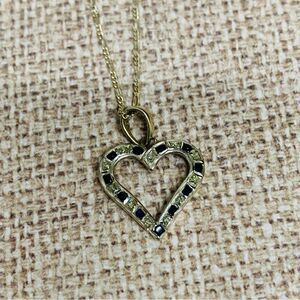 Sterling Silver Diamond and Sapphire Heart Necklace‎